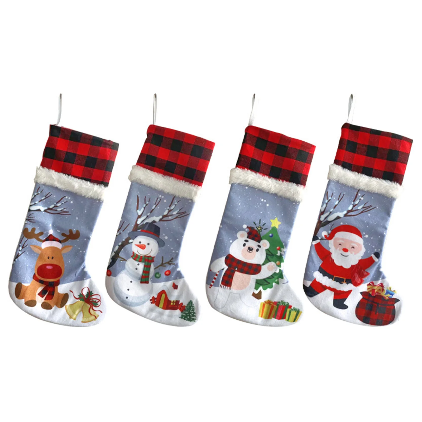 

Christmas Stocking Decorations Pendants Santa Claus Snowman Deer Print Christmas Socks Candy Gift Bags Holiday Decoration 2023