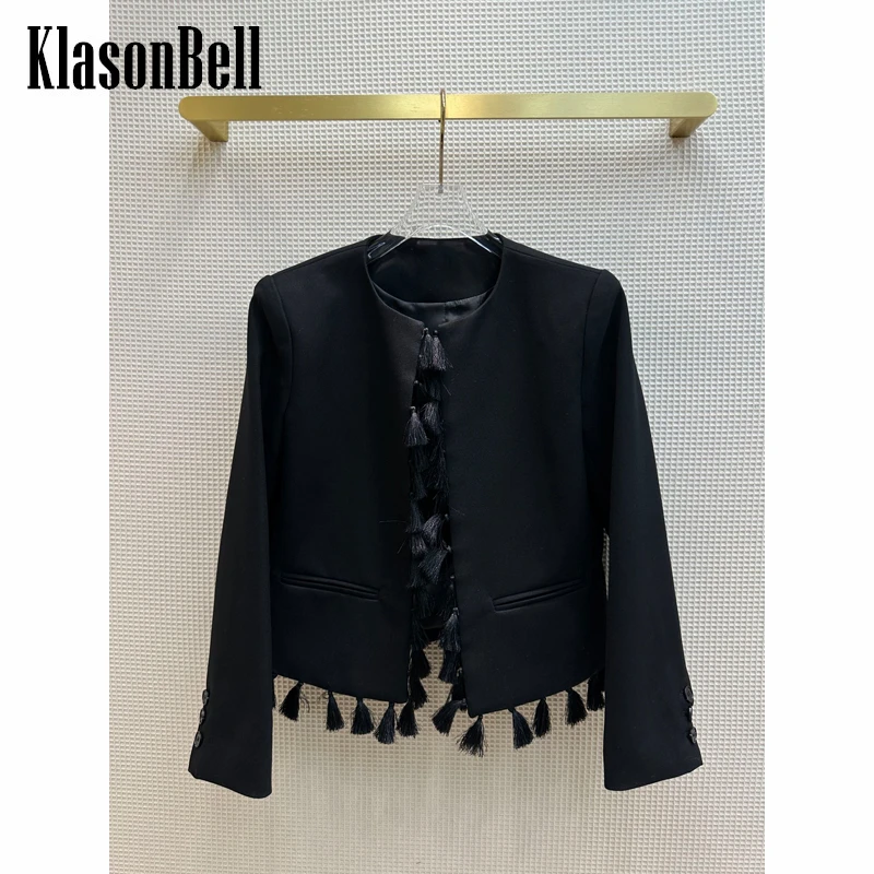 12.24 KlasonBell Black Temperament Round Neck Tassel Design Shoulder Pads Short Jacket Women
12.24 KlasonBell Black Temperament Round Neck Tassel Design Shoulder Pads Short Jacket Women
