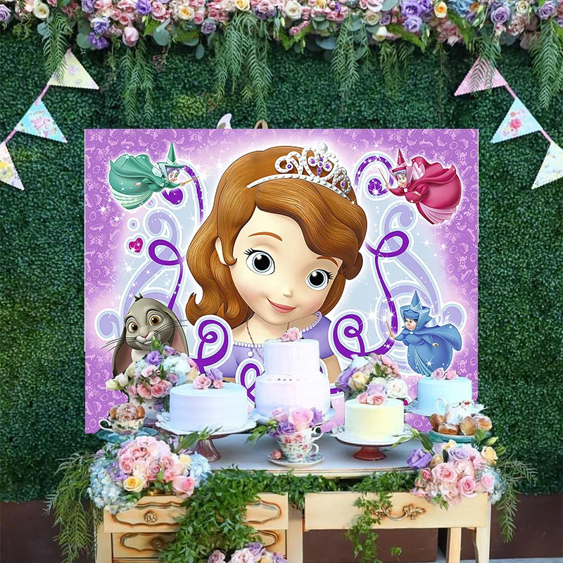 

Disney Purple Retro Pattern Photo Backdrop Cartoon Cute Rabbit Little Princess Sofia Birthday Party Decoration Background Banner