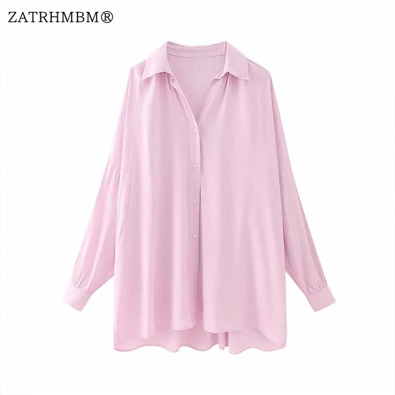 

ZATRHMBM, Новинка осени 2023, модная Асимметричная розовая блузка, винтажные женские рубашки на пуговицах с длинным рукавом, блузы, шикарные топы