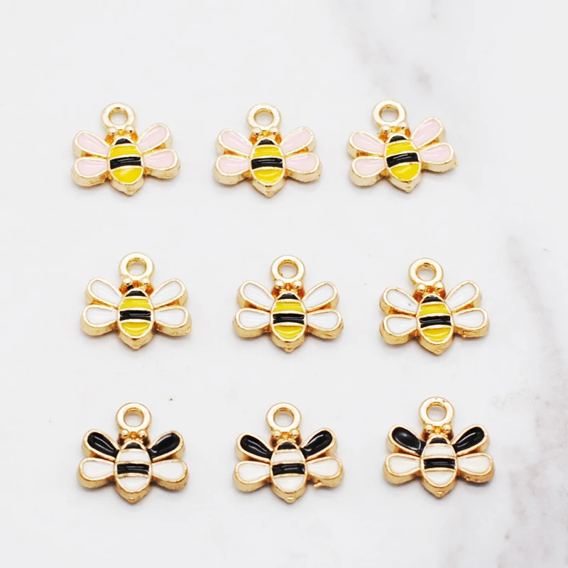 

20pcs/Lot Cute Mini Bee Honeybee Shape Enamel Charms KC Gold Color Back Zinc Alloy Animal Pendants For Bracelet Earring