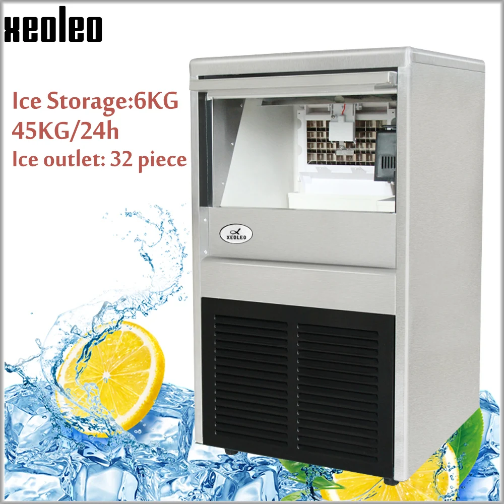 

Commercial Ice maker 45KG/24h Ice machine 32 pcs Cube ice each time 20min make ice for Cafe/Bubble tea shop 6kg Storage
