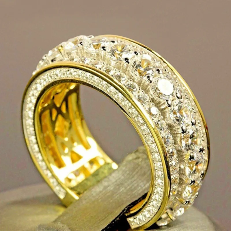24k Gold Plated Gold Full Diamond Round Ring for Women Men Wedding Engagement Party Accessories Gift Jewelry Rings 2021 Trend
24k Gold Plated Gold Full Diamond Round Ring for Women Men Wedding Engagement Party Accessories Gift Jewelry Rings 2021 Trend