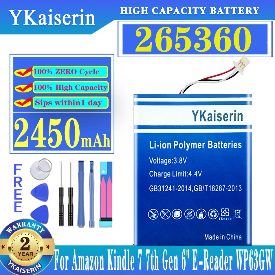 Сменный аккумулятор ykaisin 265360 2450 мАч для Amazon Kindle 7 Kindle7 7-го поколения 6 дюймов E-Reader WP63GW 265360 58-000083 58-000151
Сменный аккумулятор ykaisin 265360 2450 мАч для Amazon Kindle 7 Kindle7 7-го поколения 6 дюймов E-Reader WP63GW 265360 58-000083 58-000151