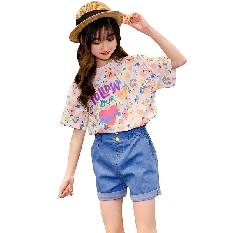 

Girls T-Shirt Fashion Letter Print Summer Cotton 95% Spandex 5% Child Outfits 4-14 Years Boutique Tops Multicolor Kids Clothes