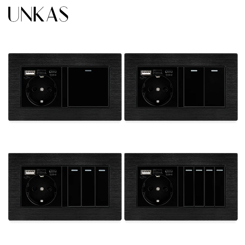UNKAS Type C Wall USB Port EU Standard 16A Power Socket 1 2 3 4 Gang 1 / 2 Way On / Off Push Button Aluminum Panel Outlet 
UNKAS Type C Wall USB Port EU Standard 16A Power Socket 1 2 3 4 Gang 1 / 2 Way On / Off Push Button Aluminum Panel Outlet