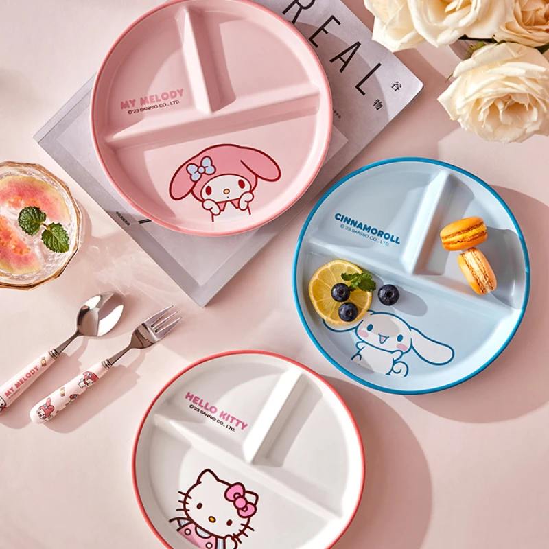 

Kawaii Sanrio Hello Kitty My Melody Cinnamoroll Dinner Plate Anime Cute Ceramic Stainless Steel Breakfast Plate Kitchen Utensils