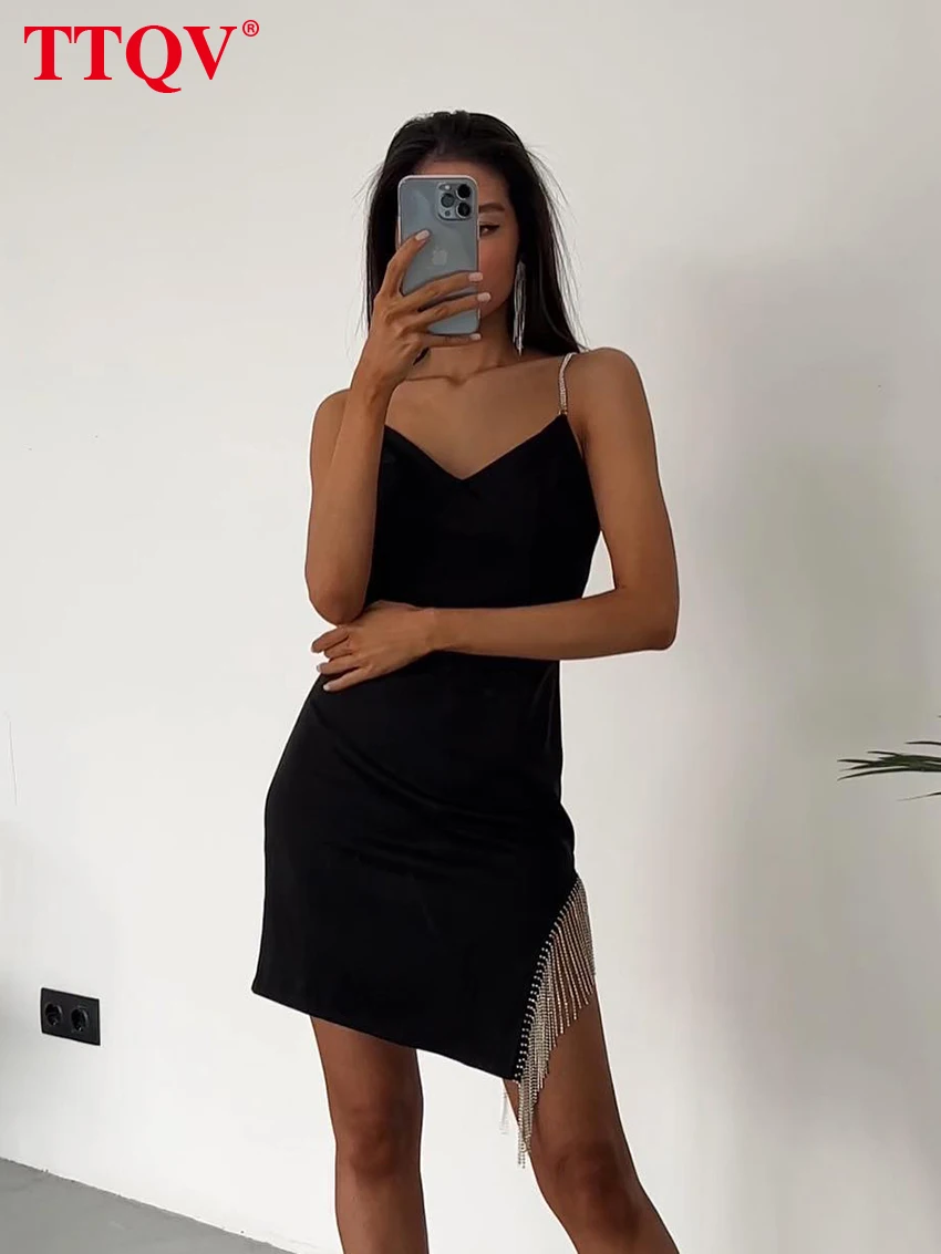 TTQV Sexy Strap V-neck Black Dress Woman Summer Sleeveless Backless Bodycon Mini Dress Ladies Fashion Slim Tassel Party Dresses
TTQV Sexy Strap V-neck Black Dress Woman Summer Sleeveless Backless Bodycon Mini Dress Ladies Fashion Slim Tassel Party Dresses