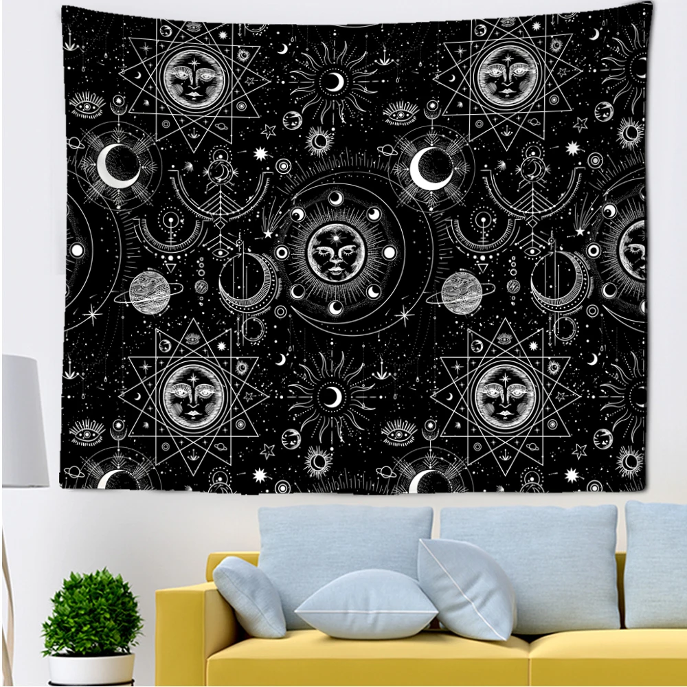 

Black And White Crescent Tapestry Cosmic Planet Asteroid Bedroom Living Room Dormitory Kitchen Wall Hangings Textile Products