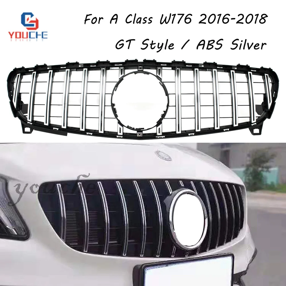 

W176 GT GTR Style Front Bumper Grill Mesh For Mercedes W176 A Class 2016 -2018 A160 A180 A200 A250 A45 AMG Silver Grille