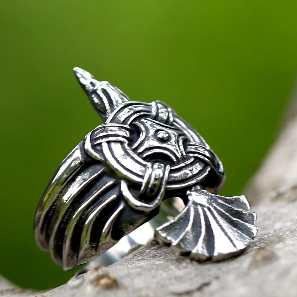 

2023 NEW Men's 316L stainless-steel rings retro Odin Viking bird RING for teens gothic punk Animal Jewelry Gift free shipping