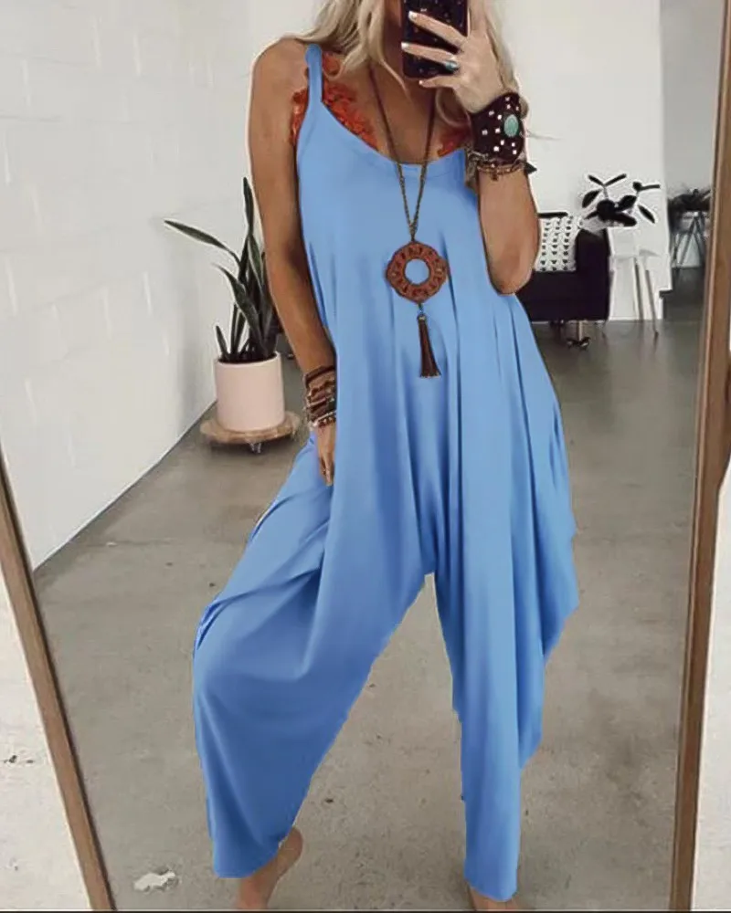 V-Neck Comfy Loose Casual Harem Jumpsuit Women Solid Color Sleeveless V Neck High Waist Overalls Jumpsuits Pants Sexy
V-Neck Comfy Loose Casual Harem Jumpsuit Women Solid Color Sleeveless V Neck High Waist Overalls Jumpsuits Pants Sexy