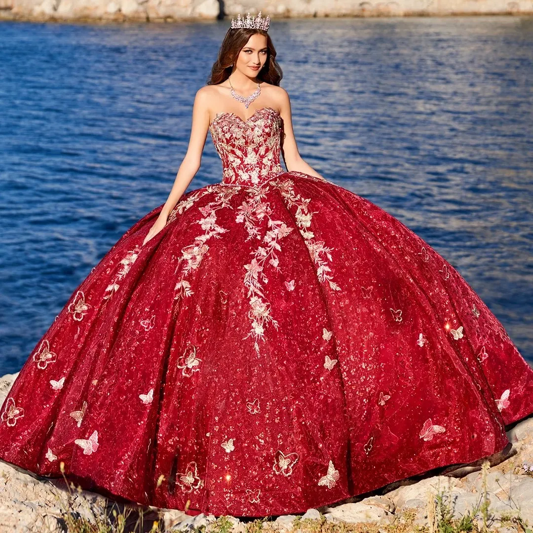 

Burgundy Charro Quinceanera Dresses Ball Gown Sweetheart Sequins Appliques Puffy Mexican Sweet 16 Dresses 15 Anos
