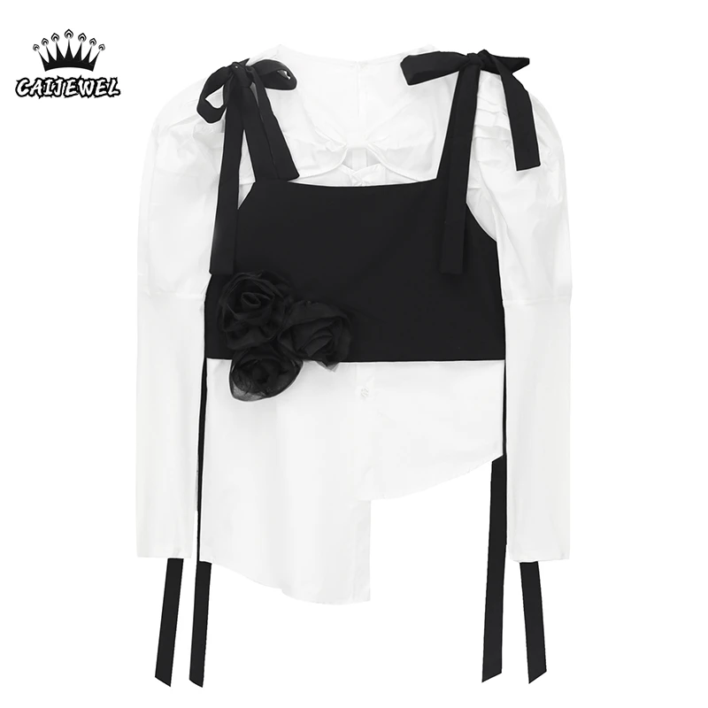 White Women's Shirts Long Sleeves Mesh Flowers Chic Design Vest Two Piece Suit Casual Top Button Korean Fashion Ladies Blouse
White Women's Shirts Long Sleeves Mesh Flowers Chic Design Vest Two Piece Suit Casual Top Button Korean Fashion Ladies Blouse
