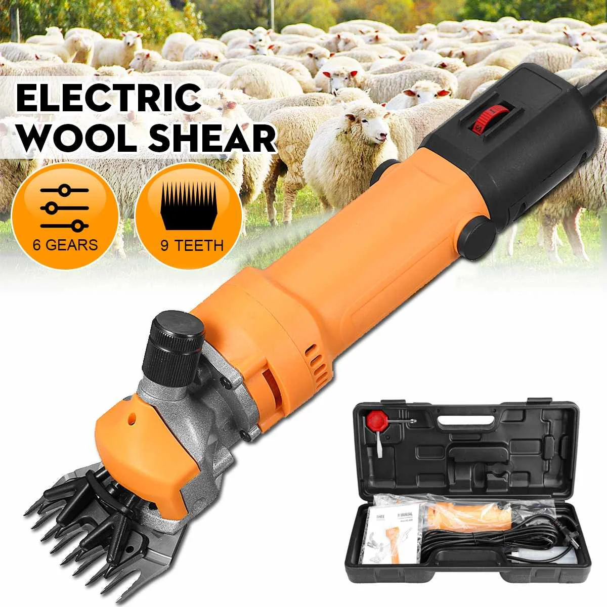 1200W 220V 6 Gears Speed Electric Sheep Goat Shearing Machine 9-Teeth-Clipper Farm Shears Cutter Wool Scissor Cut Machine
1200W 220V 6 Gears Speed Electric Sheep Goat Shearing Machine 9-Teeth-Clipper Farm Shears Cutter Wool Scissor Cut Machine