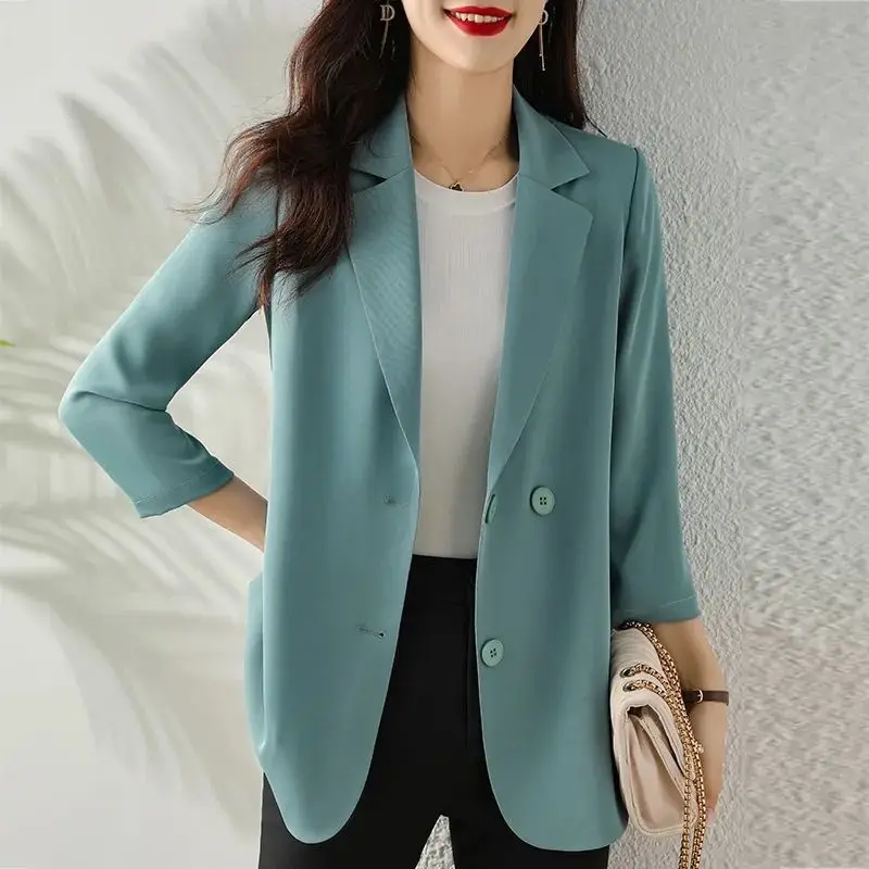 Leisure Women Blazer Jacket Notched Collar Single Button Nine Quarter Sleeve Female Suit Coat Elegant Temperament OL Cardigans
Leisure Women Blazer Jacket Notched Collar Single Button Nine Quarter Sleeve Female Suit Coat Elegant Temperament OL Cardigans