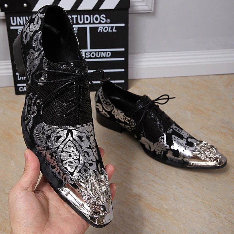 Fashion Men Wedding Dance Shoes Trendy Silver Party Business Footwear Luxury Genuine Leather Metal Pointed Toe Man Dress Shoes
Fashion Men Wedding Dance Shoes Trendy Silver Party Business Footwear Luxury Genuine Leather Metal Pointed Toe Man Dress Shoes