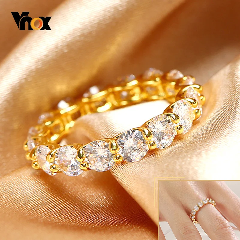 

Vnox Luxry Bling Full Stones Rings for Women, Shiny AAA CZ Stone Row Wedding Band, Elegant Temperament Lady Party Finger Jewelry