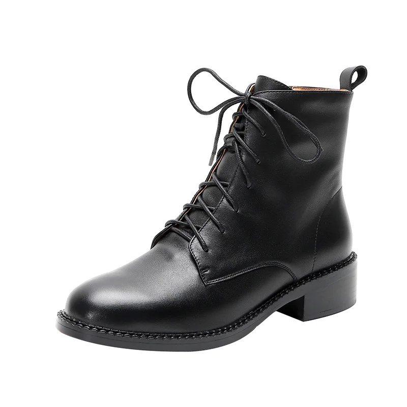 Genuine Leather Women Lace Up Ankle Boots New Autumn Winter Short Boots Elegant Ladies Black Round Toe Low Square Heel Shoes
Genuine Leather Women Lace Up Ankle Boots New Autumn Winter Short Boots Elegant Ladies Black Round Toe Low Square Heel Shoes