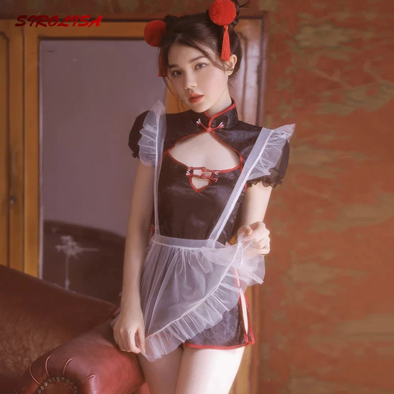 Chinese Traditional Cheongsam Hollow Out Bandage Dress Women Sexy Lingerie Retro Stain High Slit Temptation Transparent Uniform
Chinese Traditional Cheongsam Hollow Out Bandage Dress Women Sexy Lingerie Retro Stain High Slit Temptation Transparent Uniform