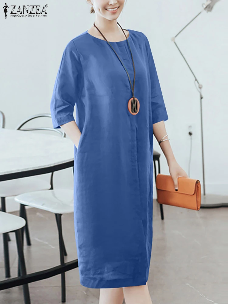 Elegant Women O Neck Half Sleeve Dress Summer Sundress 2023 ZANZEA Fashion Solid Knee-length OL Work Vestidos Party Robe Femme 
Elegant Women O Neck Half Sleeve Dress Summer Sundress 2023 ZANZEA Fashion Solid Knee-length OL Work Vestidos Party Robe Femme