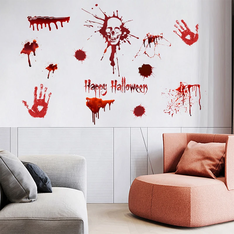 

Removable Halloween Decorations Wall Stickers Window Stickers Blood Handprint Fingerprinte Footprints PVC Party Decals Boys Gift