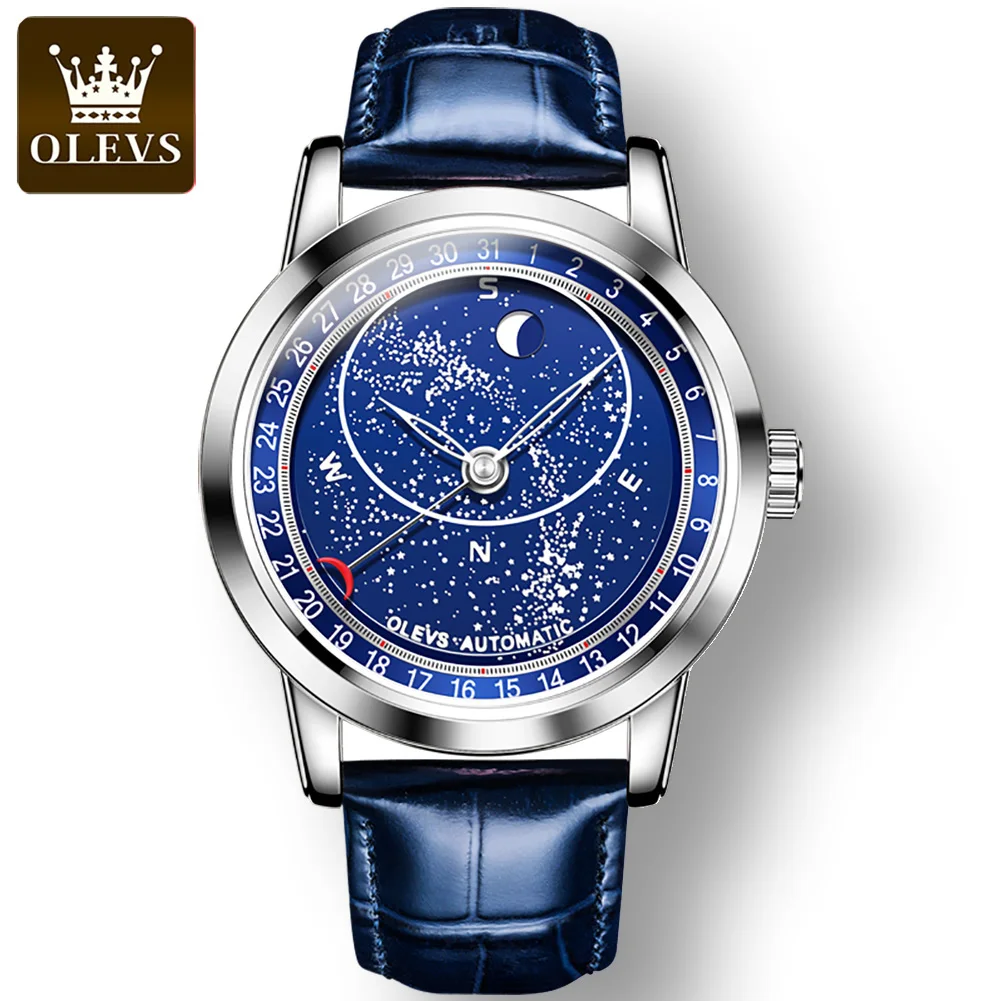 OLEVS Automatic Mechanical Genuine Leather Strap Men Wristwatch Fashion Full-automatic Starry Sky Waterproof Watch for Men
OLEVS Automatic Mechanical Genuine Leather Strap Men Wristwatch Fashion Full-automatic Starry Sky Waterproof Watch for Men