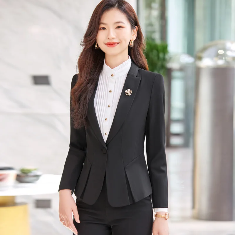 

Small Suit Jacket Women's Business Temperament Black Suit Autumn and Winter New Figure Flattering for Interviews Formal Suit Wor