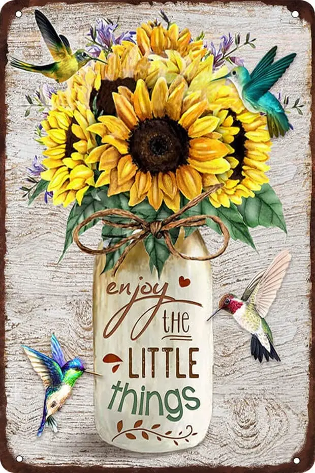 Enjoy the Little Things Sunflower Hummingbird Metal Tin Sign Vintage Poster Wall Art Garden Bar Home Kitchen Wall Decor Plaque
Enjoy the Little Things Sunflower Hummingbird Metal Tin Sign Vintage Poster Wall Art Garden Bar Home Kitchen Wall Decor Plaque