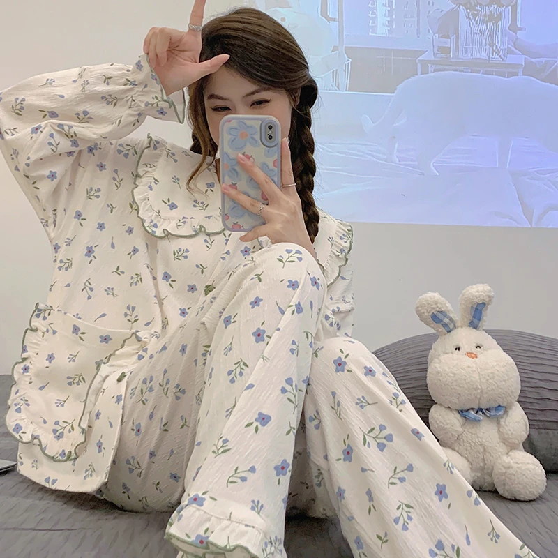 New Autumn Women Clothes Pajama Sets Korean Loose Pijama Mujer Flower Print Pyjama Femme Long Sleeve Cotton Night Wears For Wome
New Autumn Women Clothes Pajama Sets Korean Loose Pijama Mujer Flower Print Pyjama Femme Long Sleeve Cotton Night Wears For Wome