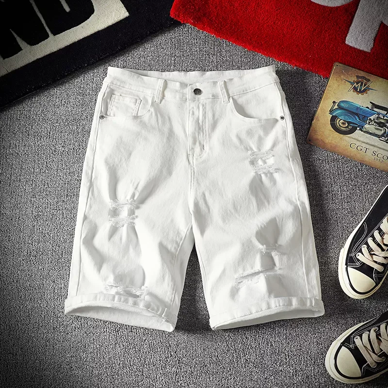 2022New White Denim Shorts Summer Holes Casual Shorts Stretch Jeans Men Cotton Solid Slim Fit Shorts Pants Elastic Knee Length P
2022New White Denim Shorts Summer Holes Casual Shorts Stretch Jeans Men Cotton Solid Slim Fit Shorts Pants Elastic Knee Length P
