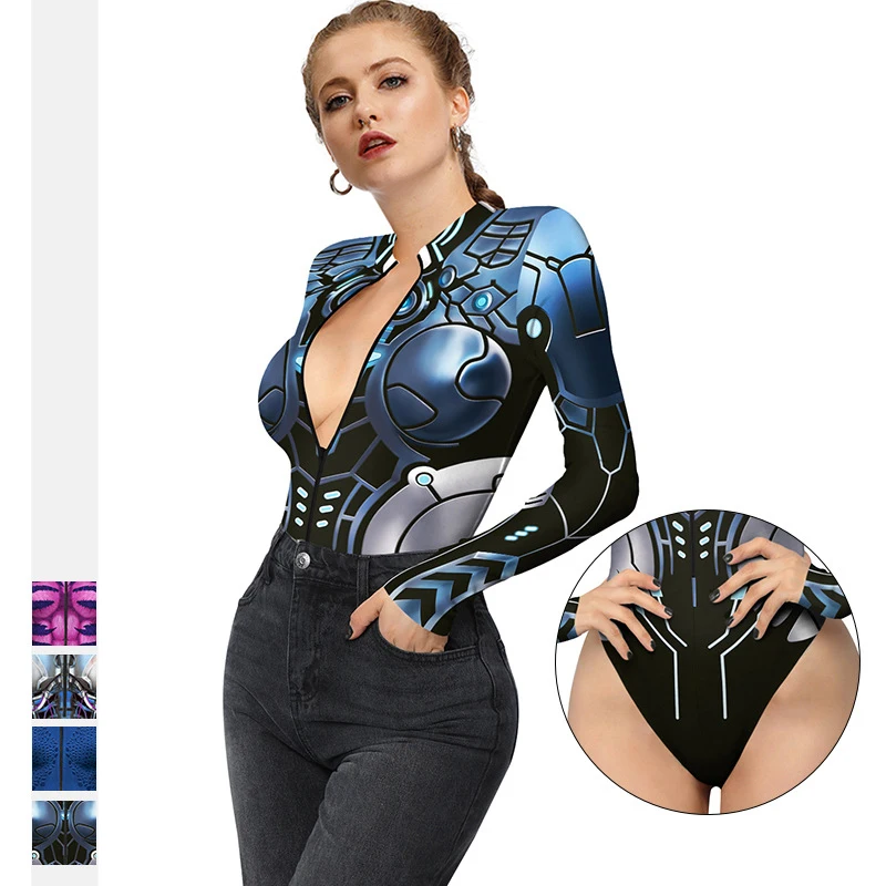 

[You're My Secret] New Halloween Carnival Digital Printing Women's Cosplay Costumes Tight-Fitting Bottoming Long Sleeve Jumpsuit