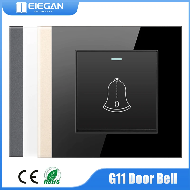 

86 Type Standard Tempered Glass Panel Universal 16A AC110-250V Wall Push Button Door Bell Switch Wired Hotel Home Doorbell