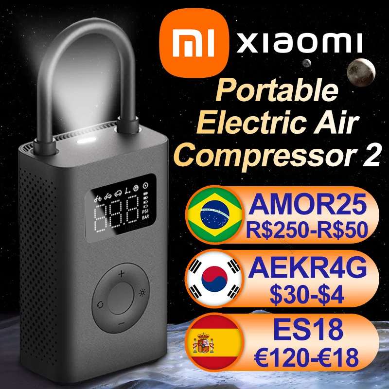 

Xiaomi Mini Portable Air Pump 2 Mijia Electric Air Compressor Treasure Type-C Multitool Inflator Digital tire pressure detection