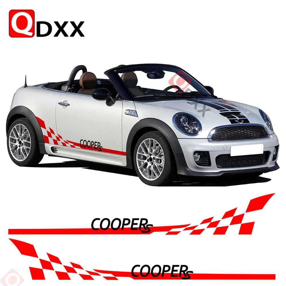 

2Pcs Car Door Both Side Skirt Checker Flag Stripes Decal Stickers For MINI Cooper S R55 R56 R58 R59 R60 F54 F55 F56 F57