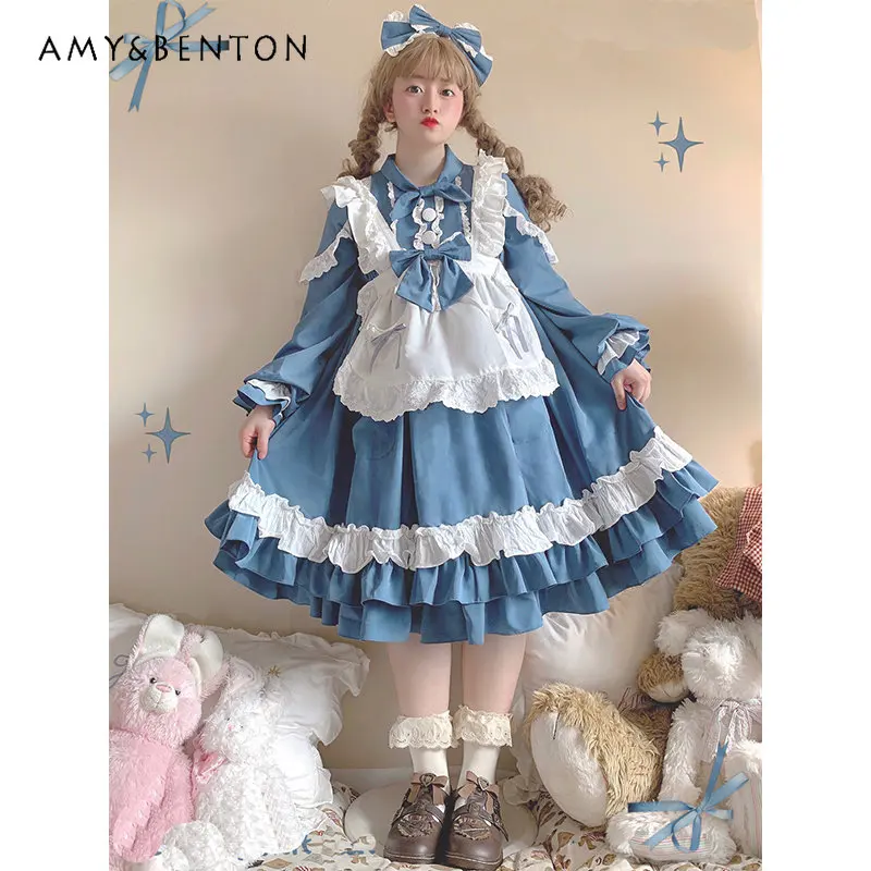 Blue Lolita Long Sleeve Apron Dress Women's Op Japanese Cute Daily Rojita Dress Female High Waist Cute Dress
Blue Lolita Long Sleeve Apron Dress Women's Op Japanese Cute Daily Rojita Dress Female High Waist Cute Dress