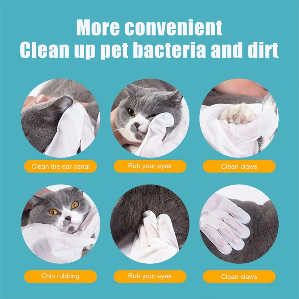 

Cat Dog Deodorant No Rinse Soft Eye Wipes Portable Pet No Washing Gloves Cats And Dogs Bathing Grooming Cleaning Gloves /pack