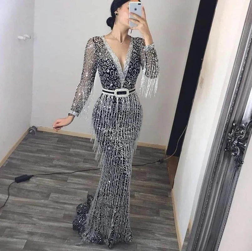 New Women Autumn V-neck Dress Fall Fashion Evening Party Long Sleeves Ladies Paillette Tassels Silver Daily Formal Dress Spring
New Women Autumn V-neck Dress Fall Fashion Evening Party Long Sleeves Ladies Paillette Tassels Silver Daily Formal Dress Spring