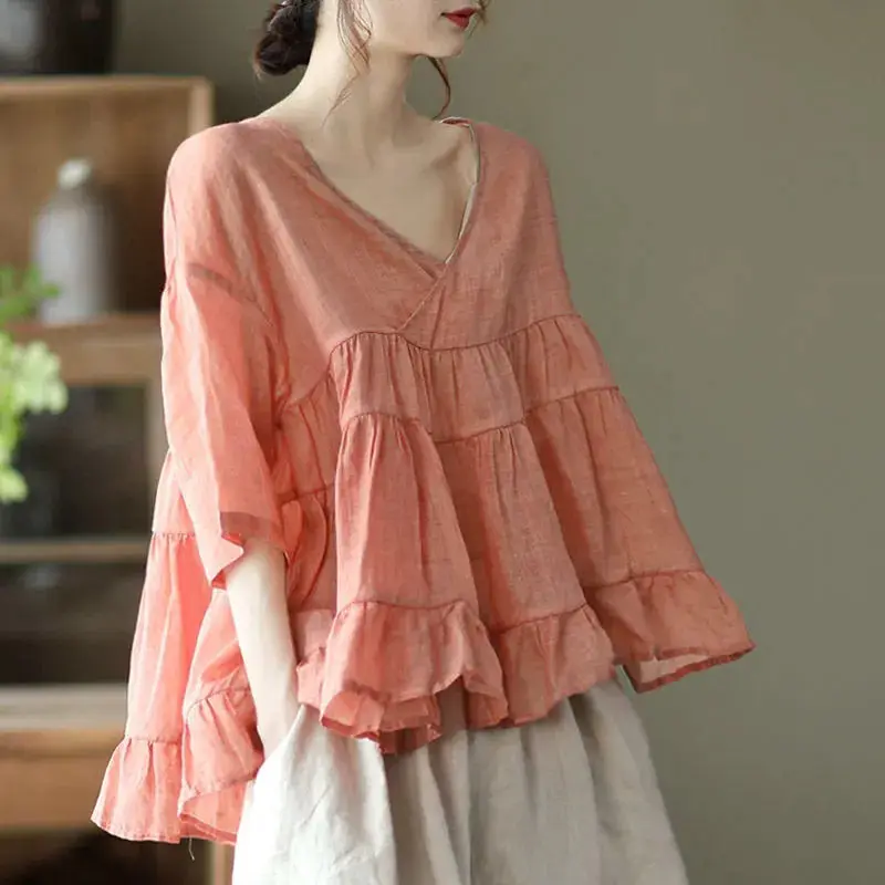 Fashion V-Neck Spliced Ruffles Irregular Oversized Casual Blouse 2022 Summer Loose Asymmetrical Pullovers Commute Women's Shirt
Fashion V-Neck Spliced Ruffles Irregular Oversized Casual Blouse 2022 Summer Loose Asymmetrical Pullovers Commute Women's Shirt