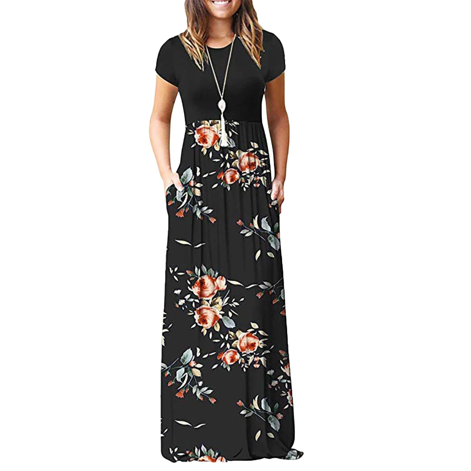 Summer Short Sleeve Dresses with Pockets Long Maxi Dresses Round Neck Pleated Empire Waist Fashion European for Weekend Vacation
Summer Short Sleeve Dresses with Pockets Long Maxi Dresses Round Neck Pleated Empire Waist Fashion European for Weekend Vacation