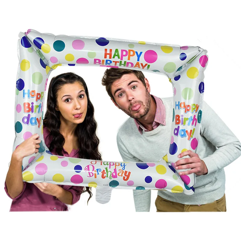 

1Pcs Birthday Photo Booth Foil Balloons Happy Birthday Balloon Photo Frame Globos Photo props Birthday Party Decorations
