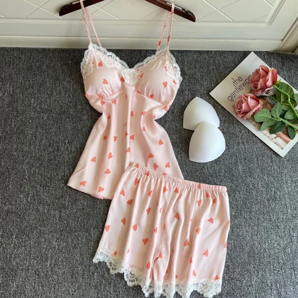 Print Heart 2PCS Pajamas Suit Women Cami&shorts Sexy Home Wear Sleep Set Intimate Lingerie Soft Satin Lace Patchwork Pyjamas
Print Heart 2PCS Pajamas Suit Women Cami&shorts Sexy Home Wear Sleep Set Intimate Lingerie Soft Satin Lace Patchwork Pyjamas