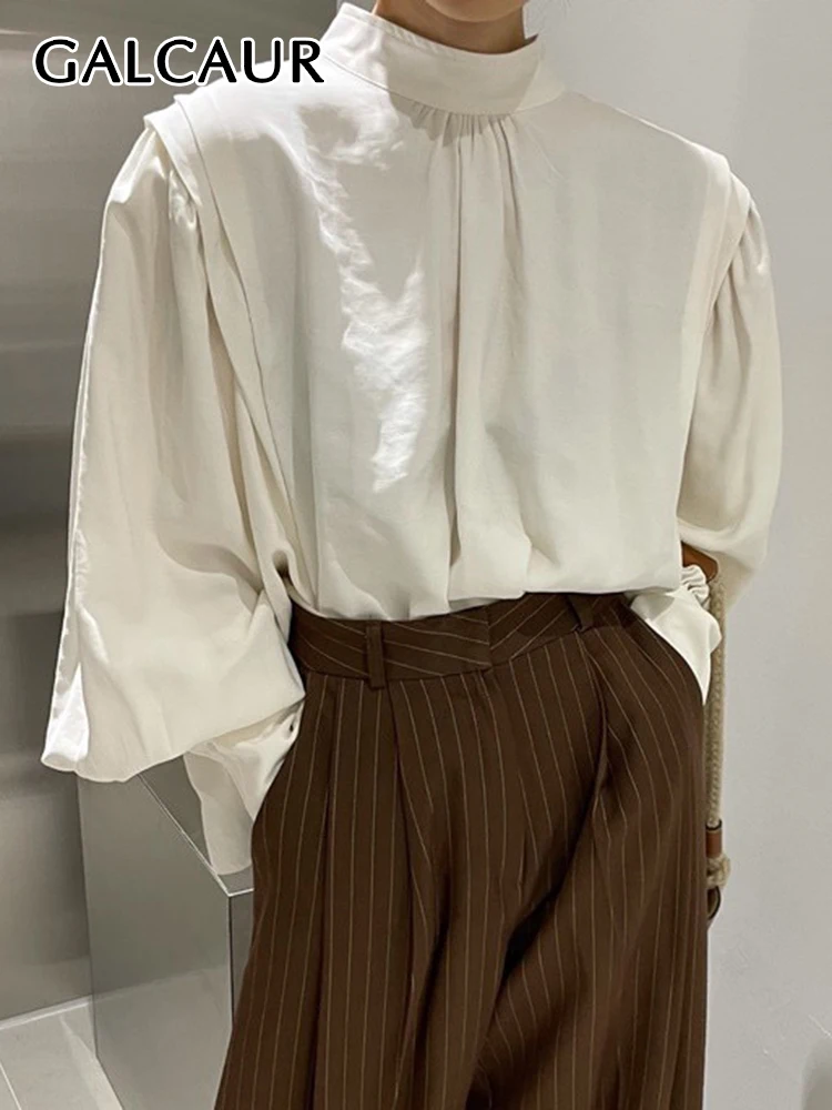 GALCAUR Loose Ruched Shirt For Women Stand Collar Puff Sleeve Solid Minimalist Casual Blouses Female Autumn Clothing 2022 Style
GALCAUR Loose Ruched Shirt For Women Stand Collar Puff Sleeve Solid Minimalist Casual Blouses Female Autumn Clothing 2022 Style