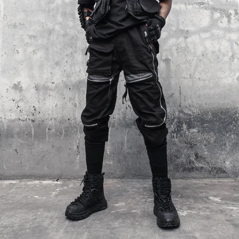 

Multi-pocket Mens Zipper Cargo Functional Style Streetwear Pencil Trousers Loose Techwear Harem Pants Male