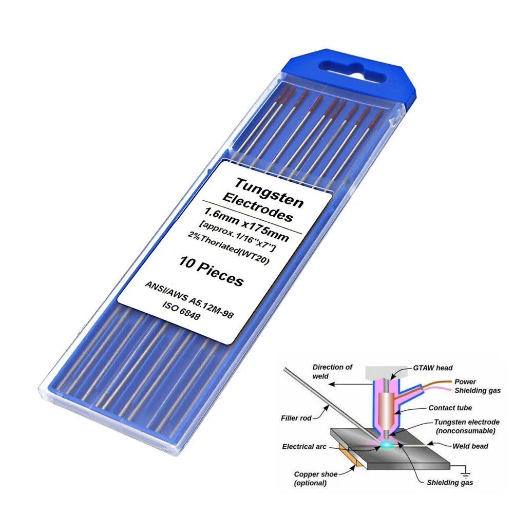 TIG Welding Tungsten Electrode 1/16" X 7" 10-PK 2% Thorium Red For TIG Welders WT20 For Low High Steel Copper Alloy 1.6mm
TIG Welding Tungsten Electrode 1/16" X 7" 10-PK 2% Thorium Red For TIG Welders WT20 For Low High Steel Copper Alloy 1.6mm