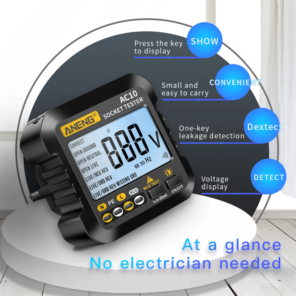 AC10 Socket Tester Voltage Test Socket Detector 90-250V 110V Automatic Electric Circuit Polarity Voltage Detector Breaker Finder
AC10 Socket Tester Voltage Test Socket Detector 90-250V 110V Automatic Electric Circuit Polarity Voltage Detector Breaker Finder