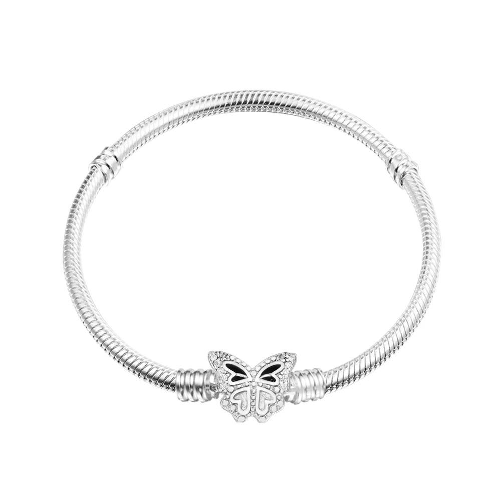 

Butterfly Clasp Snake Chain Bracelet Argent 925 Sterling Silver Charms Bracelets & Bangles Women Jewelry DIY Making Pulseras