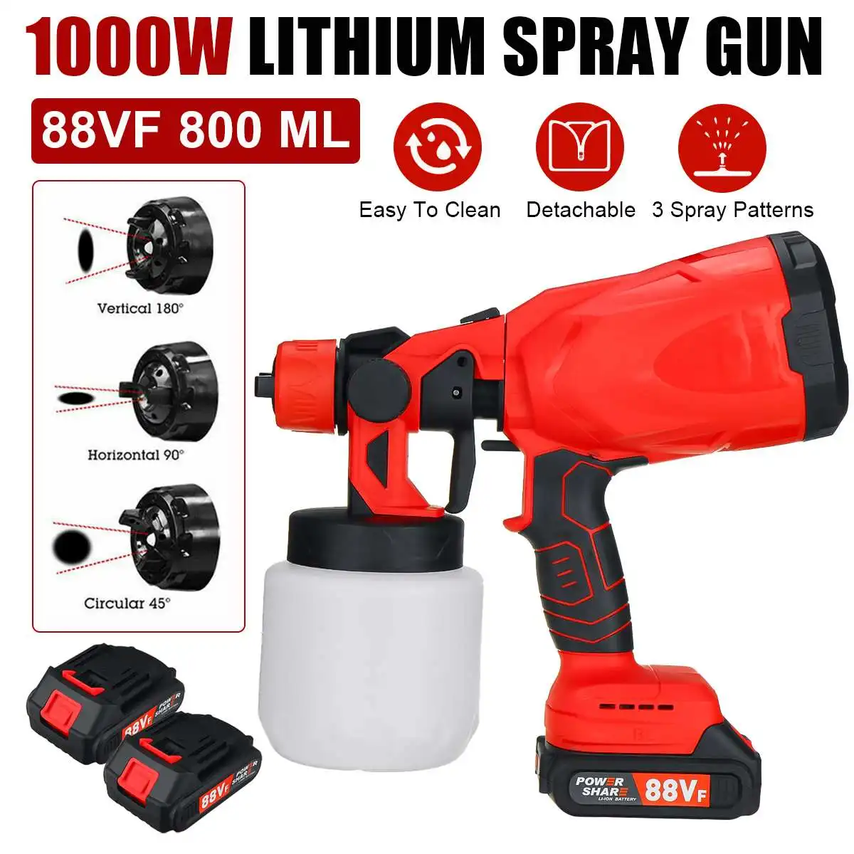 88VF 1000W Cordless Electric Spray Gun with 3Nozzle Flow Control Airbrush High Power Paint Sprayer For Makita 18V Battery
88VF 1000W Cordless Electric Spray Gun with 3Nozzle Flow Control Airbrush High Power Paint Sprayer For Makita 18V Battery