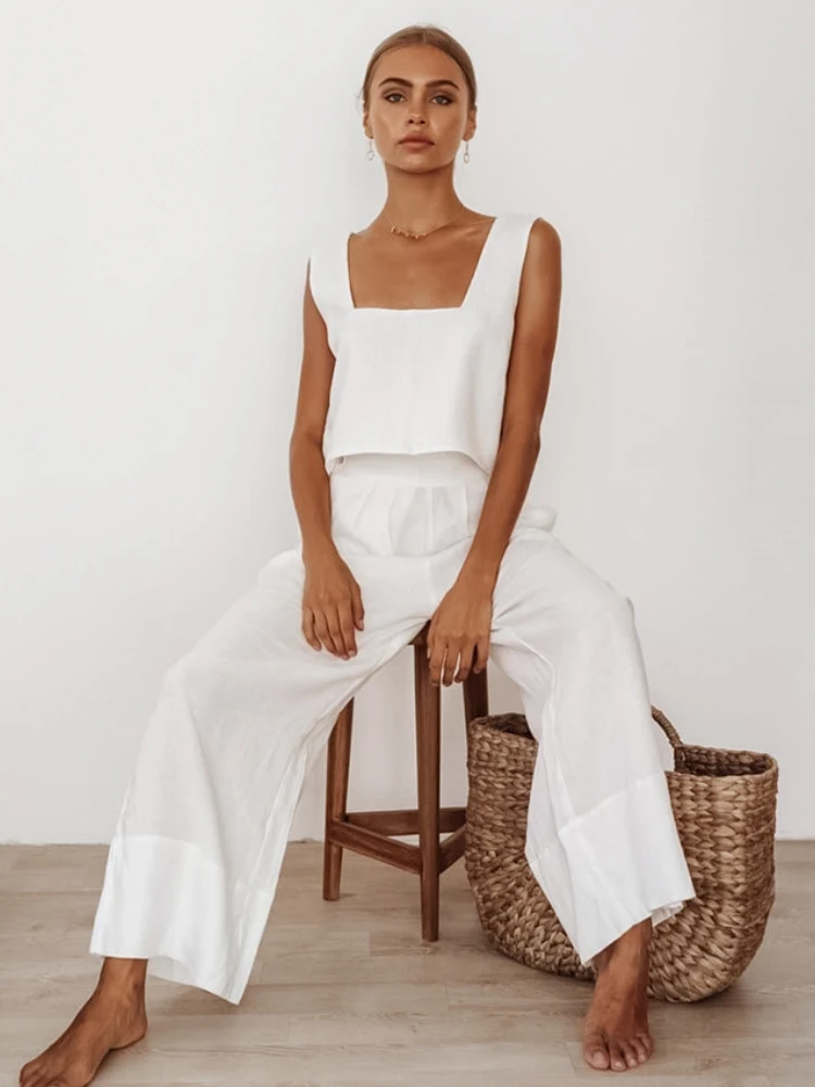 Bornladies Summer Cotton Linen Home Wear Woman Sets Casual Square Collar Short Vest & High Wasit Loose Pant 2 Pieces Pants Sets
Bornladies Summer Cotton Linen Home Wear Woman Sets Casual Square Collar Short Vest & High Wasit Loose Pant 2 Pieces Pants Sets
