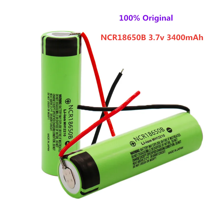

100% Original 47g 18650 Battery 3400mah 3.7v Lithium Battery NCR18650B 3400mah Suitable for Flashlight Batteries+DIY Wires